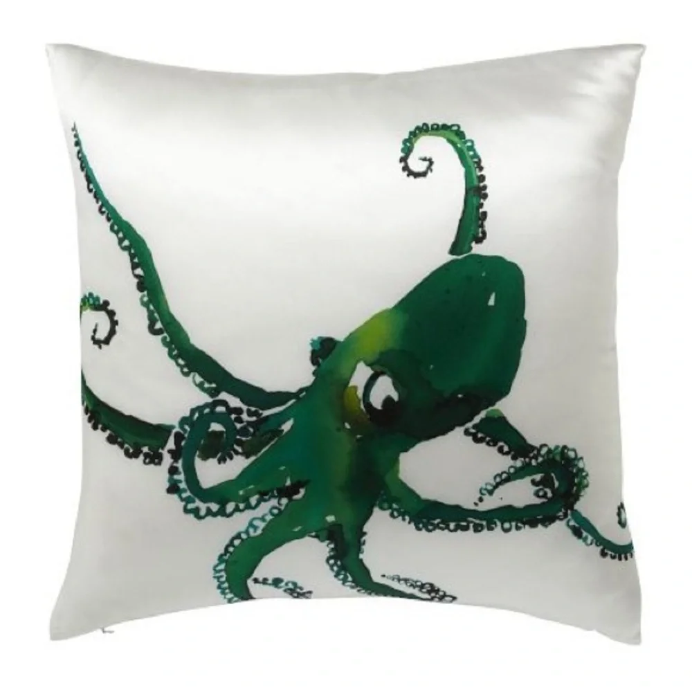 West Elm Green Octopus Accent Pillow case silk